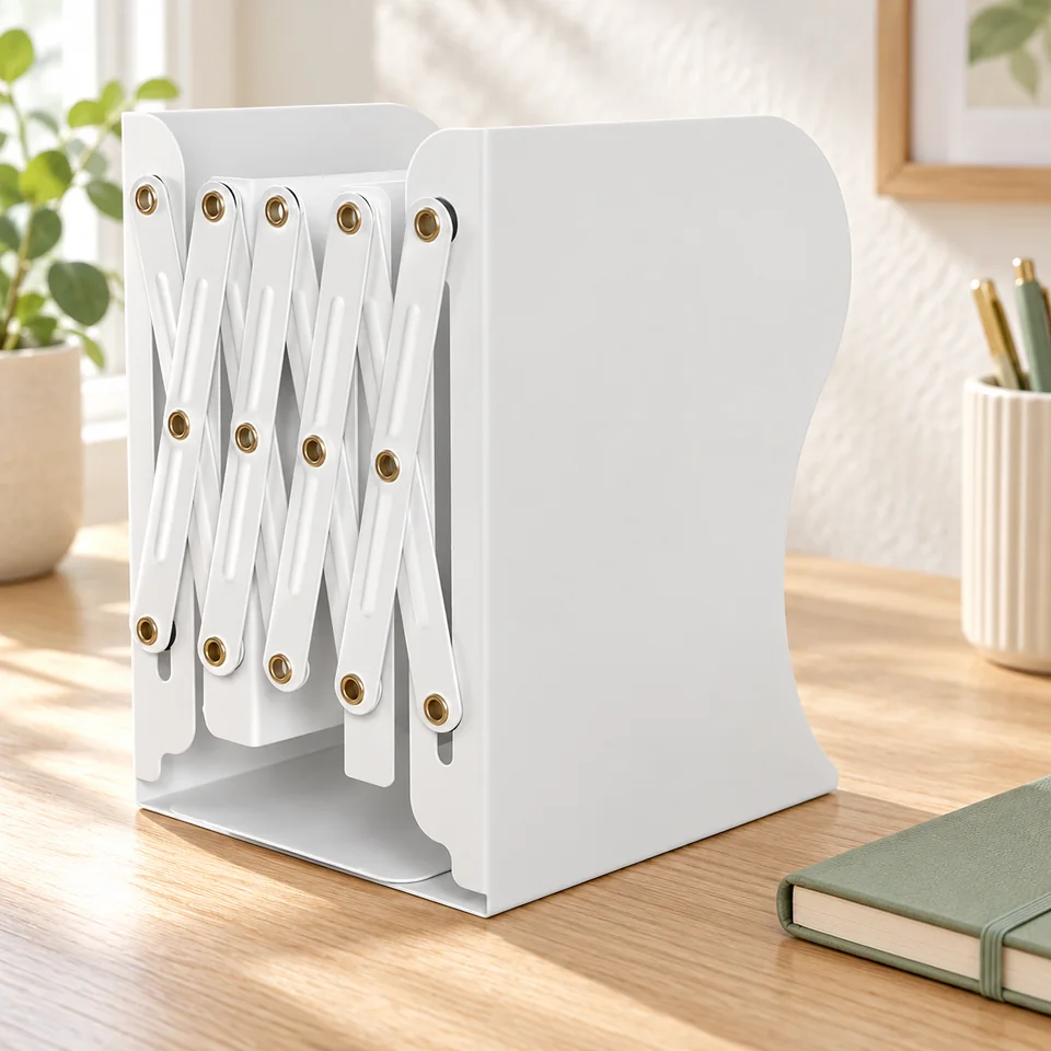 Mise en situation : DIFIT — serre-livres blanc extensible à trois sections.