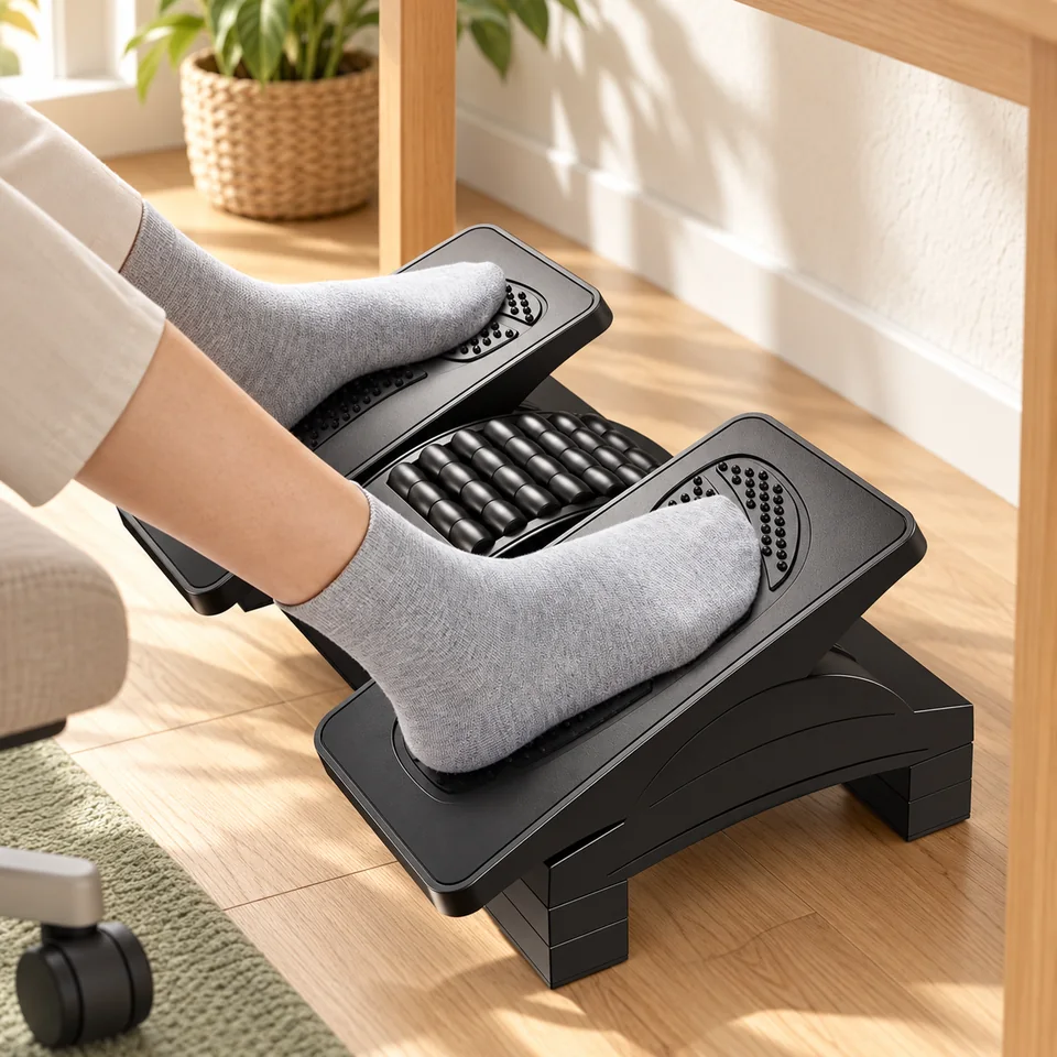 Mise en situation : HUANUO HNFR9 — repose-pieds à plateaux séparés et rouleaux.
