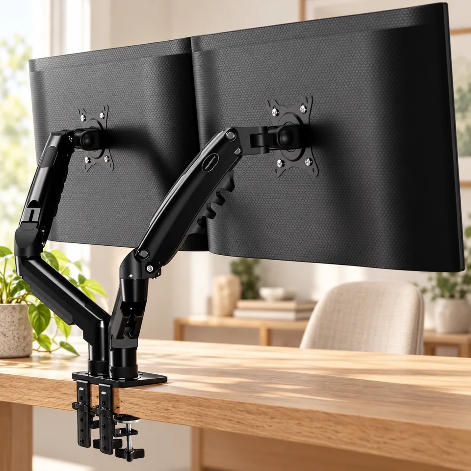 Mise en situation : Invision MX400 — bras double écran à réglage sans outil.