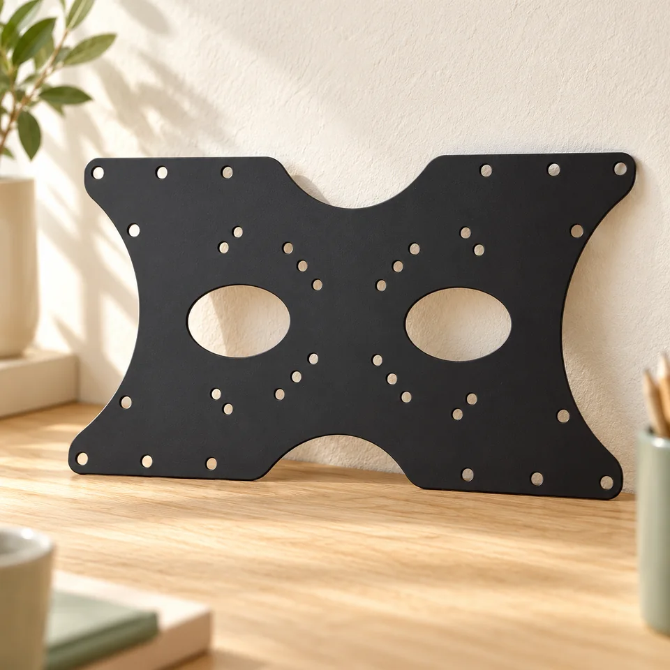 Mise en situation : PureMounts — plaque d’adaptation VESA universelle noire.