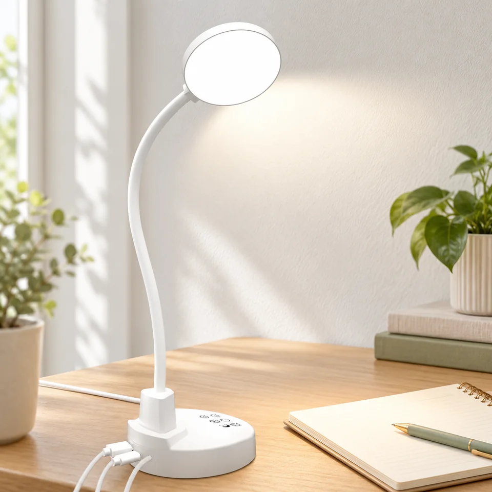 Mise en situation : ZAPLIT — lampe à col flexible avec minuterie et USB.